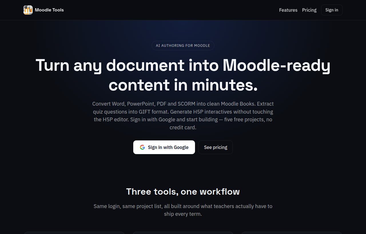 The moodletools.com homepage
